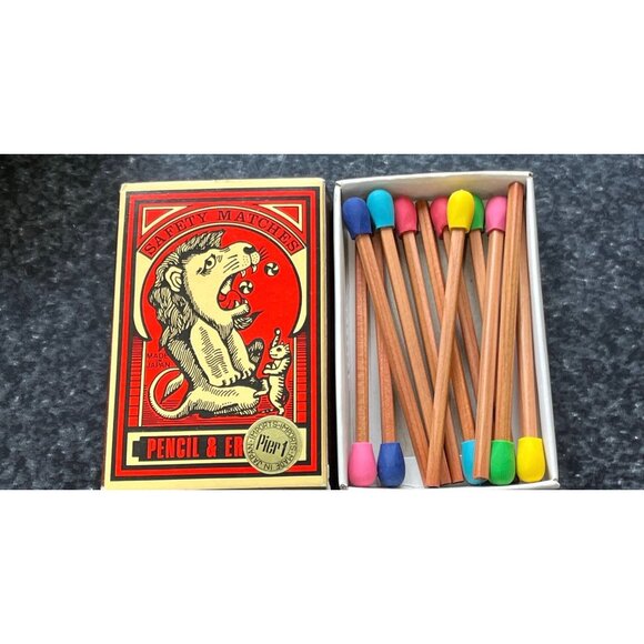 Vtg Safety Matches 12 Pencils & Erasers Box NIB Pier 1 Looks Like Match Sticks - Picture 5 of 7